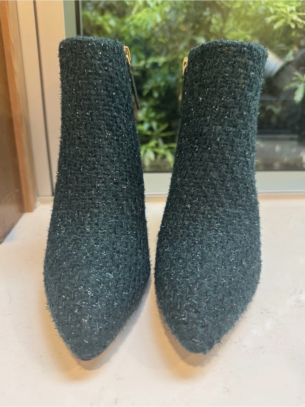 kate spade Dark Green Tweed Pointed Toe Ankle Booties